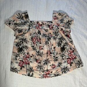 Torrid Tropical Palm Floral Flutter Sleeve Babydoll Top Cream/Pink Size 00 (M/L)